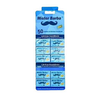 Lâmina Mister Barba 1 Cartela com 50 Lâminas / 100 Metades - Superbarba