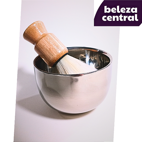 Conjunto Kit de Barbear Cumbuca Tijela de Aço Inox e Pincel de Barba