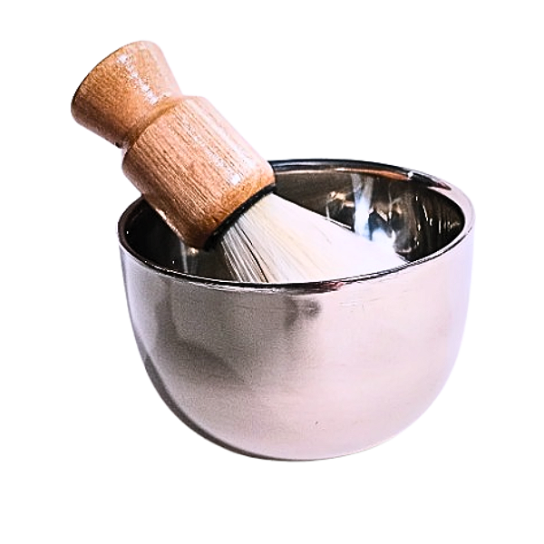 Kit de Barbear Cumbuca de Aço Inox e Pincel de Barba