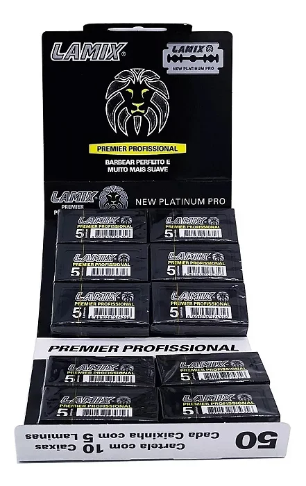 Lâmina de Barbear Profissional Lamix Premier - 1 Cartela  com 50 unidades