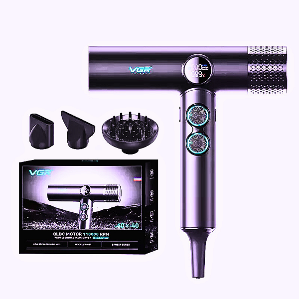 Secador de Cabelo Profissional VGR V401 Motor Brushless Tecnologia Iônica Ar Quente e Frio Uso Profissional - NÃO É BIVOLT
