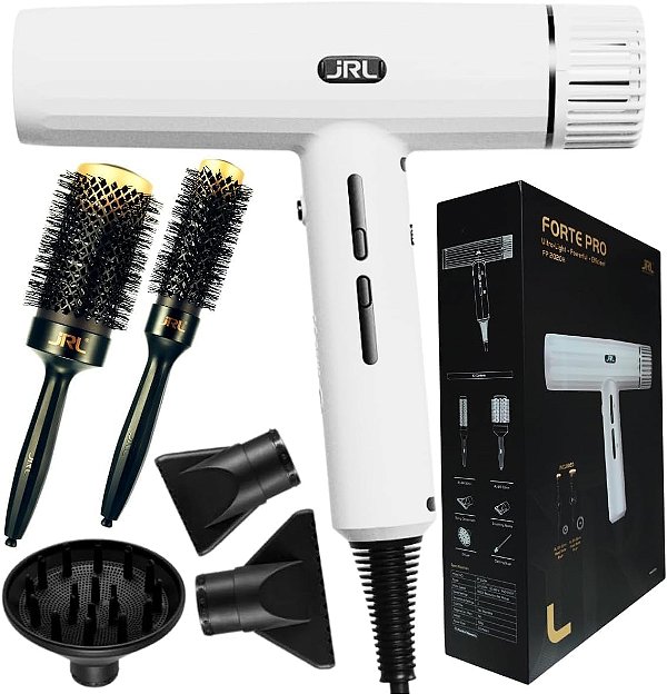 Secador Profissional JRL Forte Pro - Motor 90.000 RPM - 3 Temperaturas e Velocidades - 320g - Branco - 220v