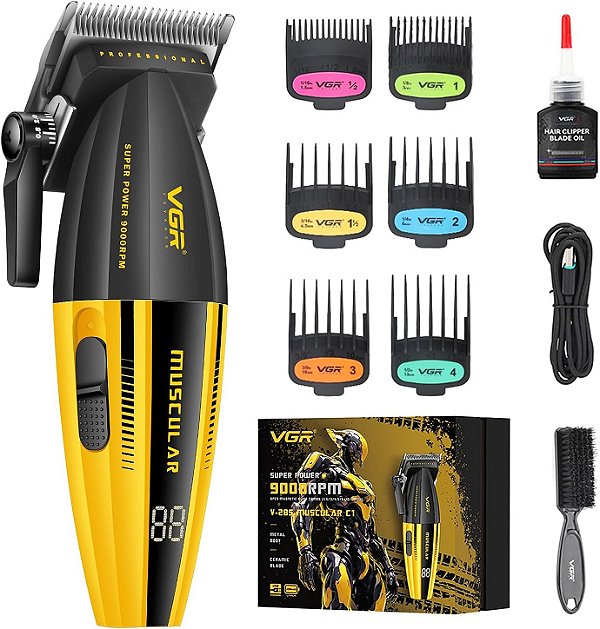 Máquina de Cortar Cabelo Profissional Muscular VGR V-285 Sem Fio com Display LED e Motor de 9.000 RPM