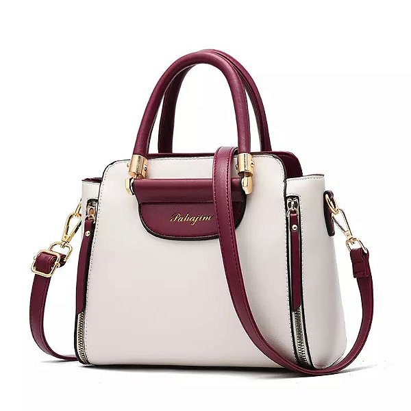 bolsa feminina com detalhes de couro puro,  cores sólidas moda fashion
