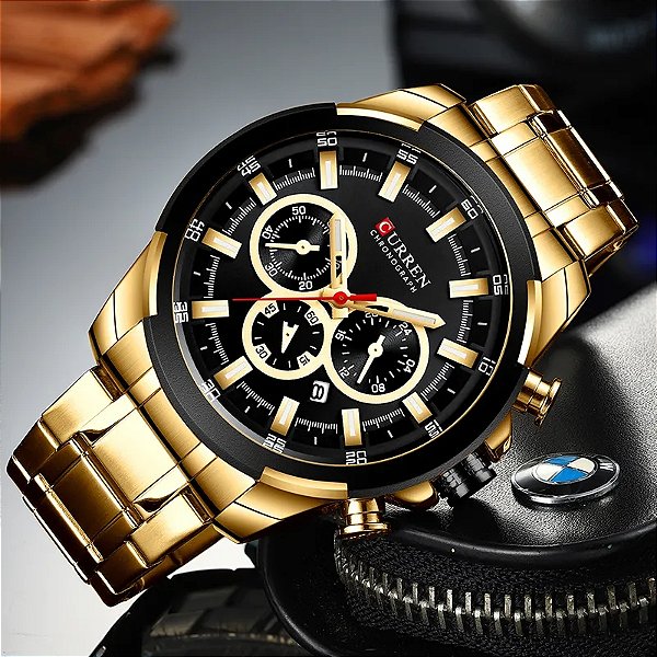 Relógio masculino Quartzo dourado,