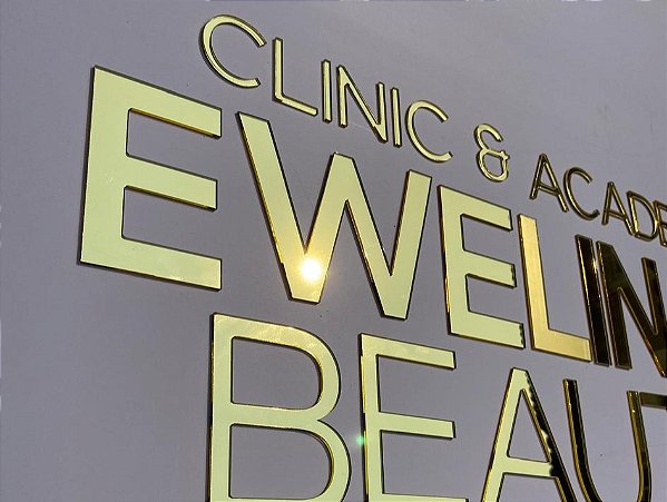 LOGO EM ACRILICO ESPELHADO DOURADO ROSE PRATA 80 x 40