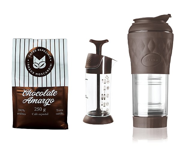 Café Chocolate Amargo 250g + Cafeteira + Espumador