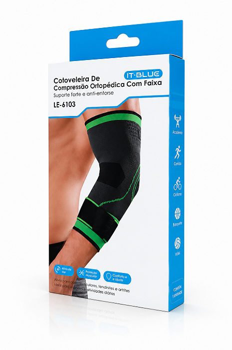 Cotoveleira Ortopédica com Compressão e Faixa de Apoio Marca: IT BLUE – Modelo LE-6103