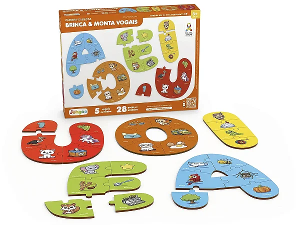 Brinca & Monta Vogais Junges – Quebra-Cabeça Educativo em Madeira | 28 Peças