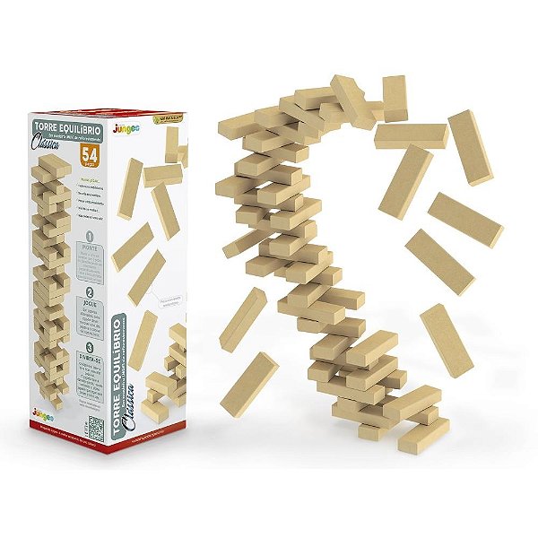 Torre Equilíbrio Clássica Junges 54 Peças em Madeira MDF | Jogo Educativo de Estratégia