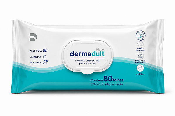 Toalhas Umedecidas Dermadult Plus+ 80 Folhas 20x24 cm | Limpeza Suave para o Corpo