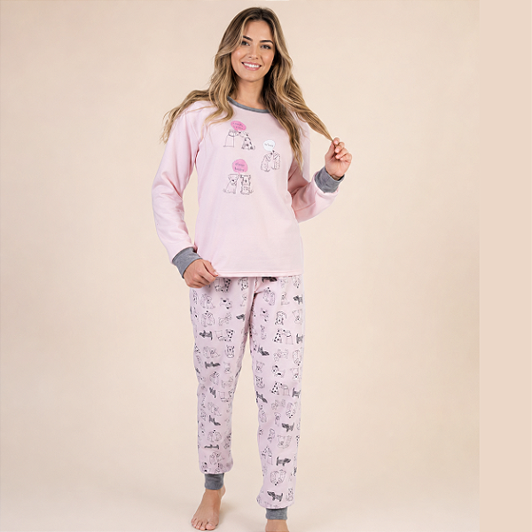Pijama Plus Cachorrinho Rosa Moletinho Feminino |Quentinho