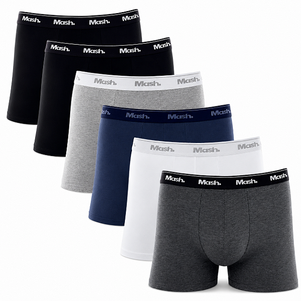 KIT 6 PEÇAS - Cueca Boxer Masculina em Algodão 111.04 | Marca : MASH | Cores: SORTIDAS