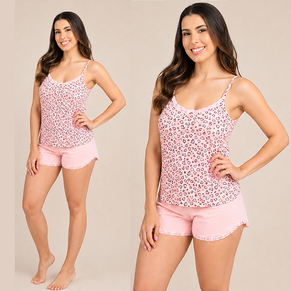 Pijama De Alcinhas Cia do Corpo Feminino Adulto ROSA MESCLA 4787