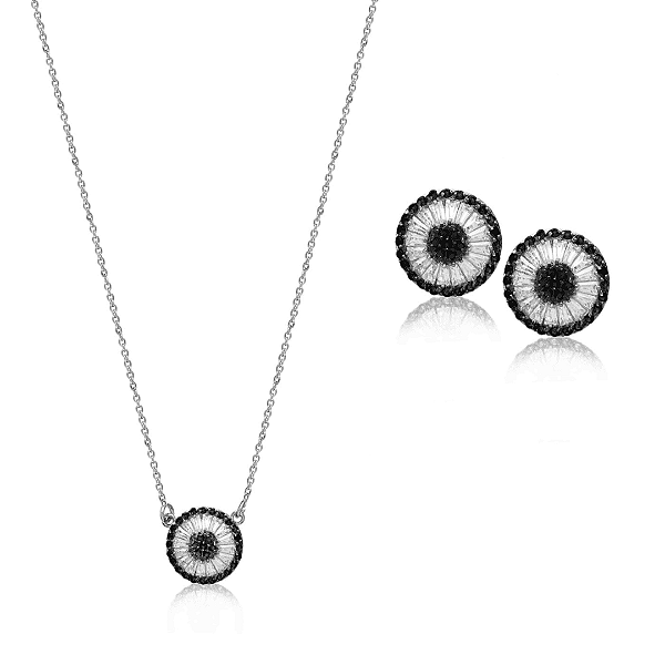 Conjunto Colar & Brinco Banhado a Ródio Branco Olívia