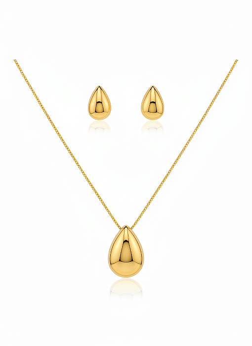 Conjunto Colar e Brinco Gota Banhado a Ouro