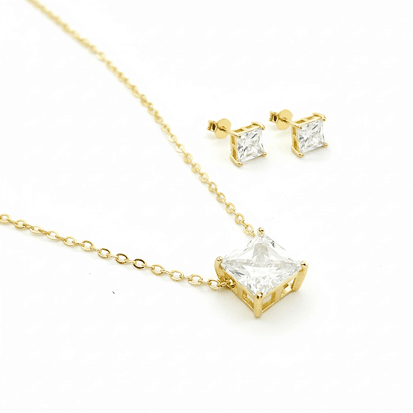 Conjunto Colar & Brinco Cristal Quadrado - Sofia