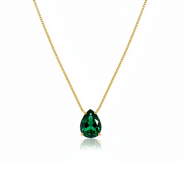 Colar Gota Verde Esmeralda Banhado a Ouro