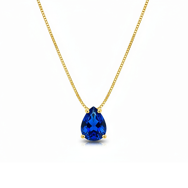 Colar Gota Safira Banhado a Ouro