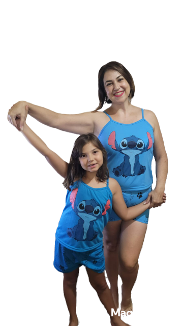 Short Doll Adulto e Infantil para Tal Mãe Tal Filha Stich