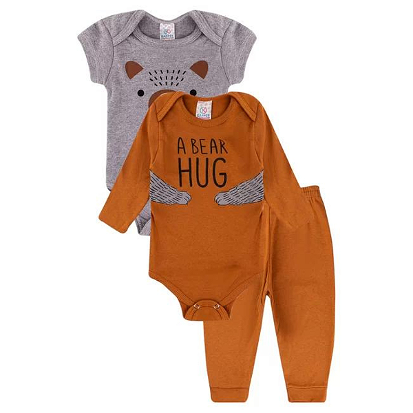 Kit Body 3 peças Bebê Menino Hug Bear