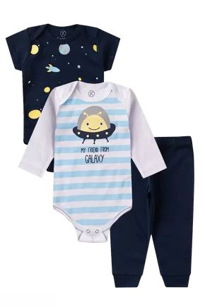 Kit Body 3 peças Bebê Menino Galaxy