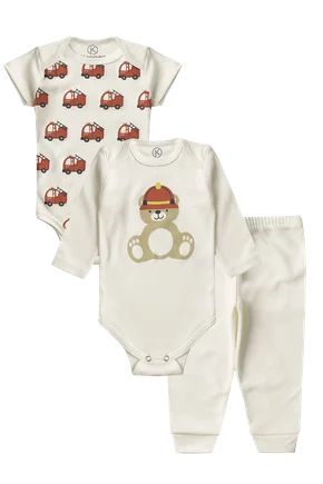 Kit Body 3 peças Bebê Menino Urso Bombeiro