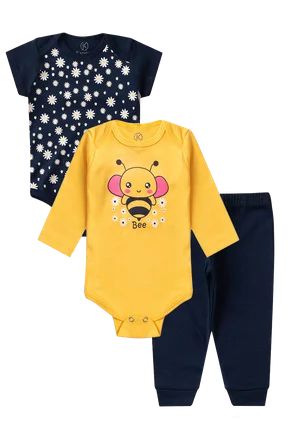 Kit Body 3 peças Bebê Menina Abelhinha