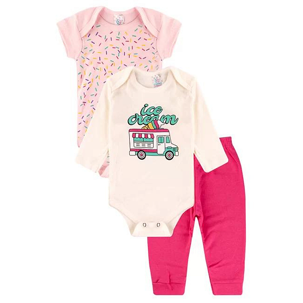 Kit Body 3 peças Bebê Menina Ice Cream