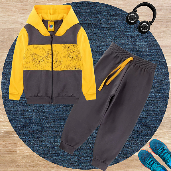 Conjunto Moletom Infantil Menino Gamer Cinza