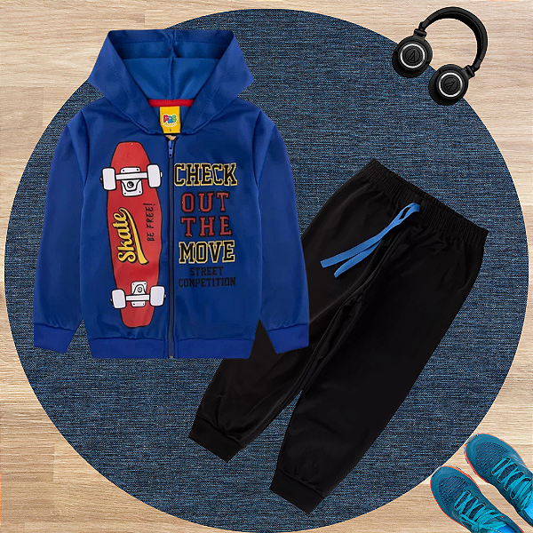 Conjunto Moletom Infantil Menino Skate Flanelado Azul