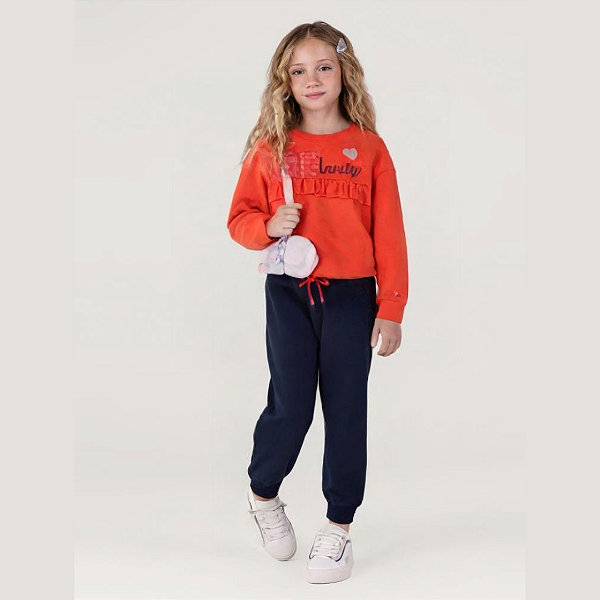 Conjunto Moletom Infantil Menina Be Lovely Laranja