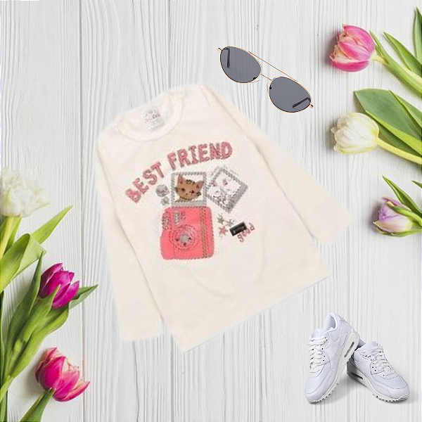 Blusa Manga Longa Infantil Menina Cato Lele Branca