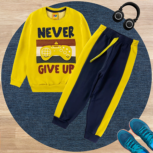 Conjunto Moletom Infantil Menino Never Give Up