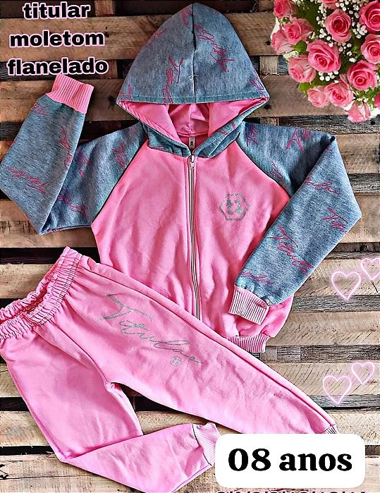 Conjunto Moletom Infantil Titular Rosa e Cinza