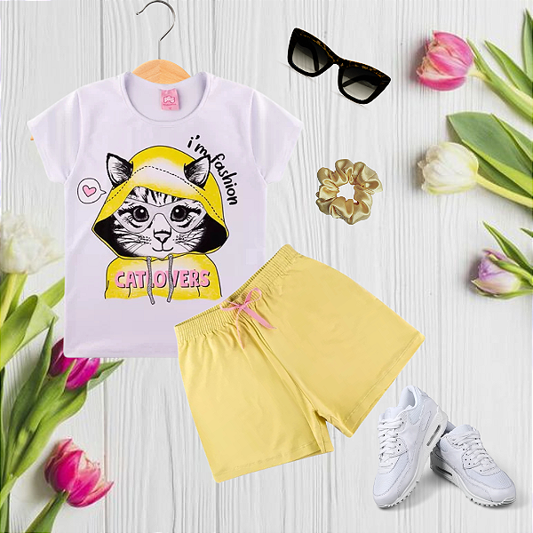 Conjunto Juvenil Verão Menina Cat Branco