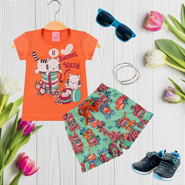 Conjunto Interativo Verão Menina Sweet Kitty Laranja