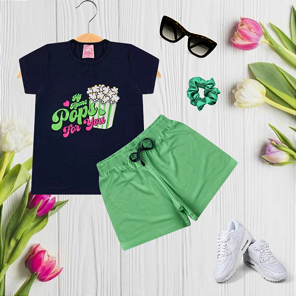 Conjunto Juvenil Verão Menina Pop Corn Marinho