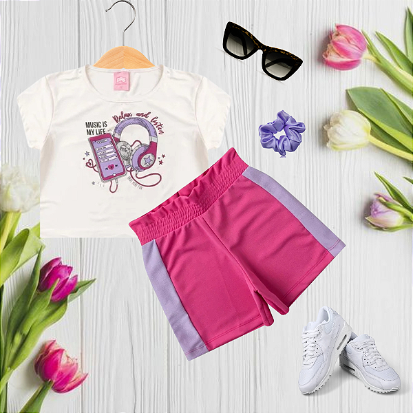 Conjunto Juvenil Verão Menina Music Branco