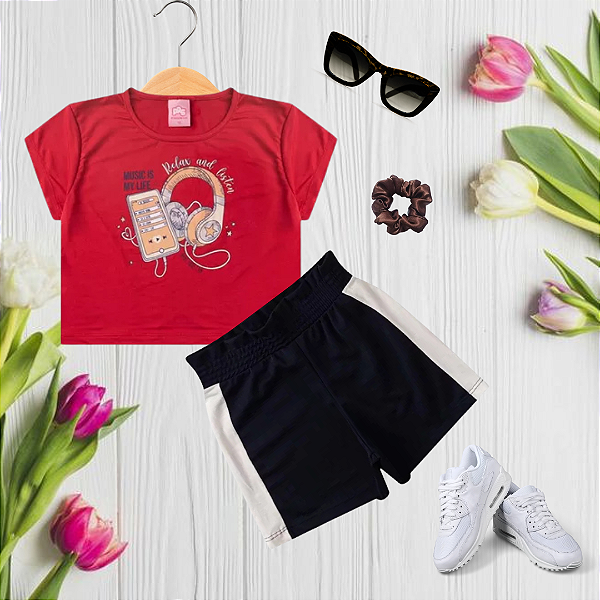 Conjunto Juvenil Verão Menina Music Vermelho