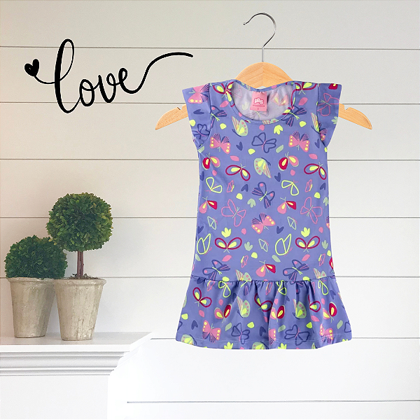 Vestido Infantil Borboletas Lilás