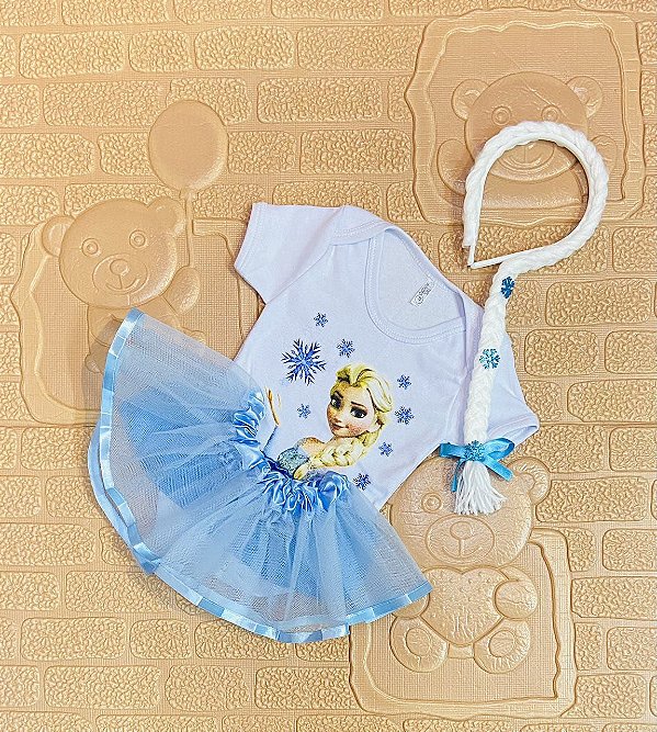 Kit Body + Saia Tutu + Tiara Elsa Frozen