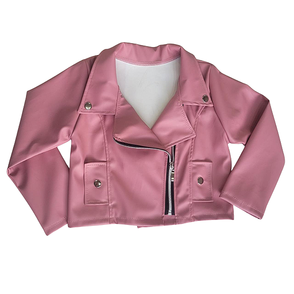 Jaqueta Infantil Cirrê Imita Couro Rosa Claro
