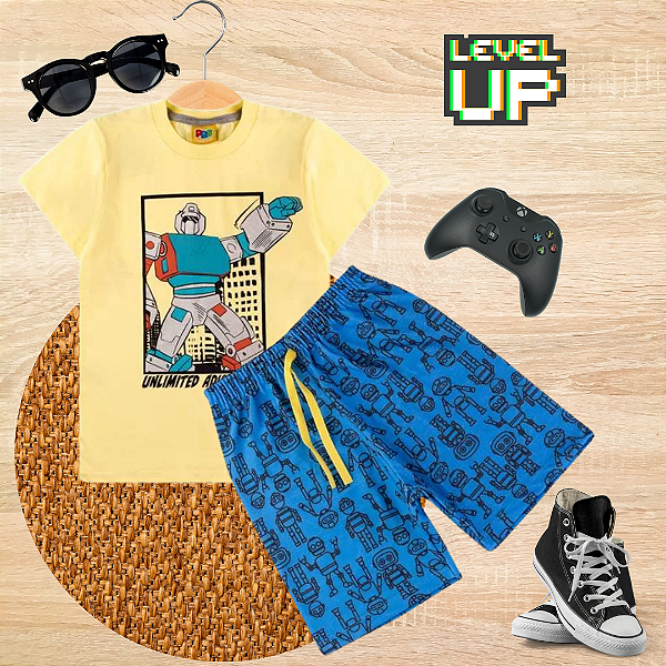 Conjunto Infantil Interativo Verão Menino Robô Amarelo