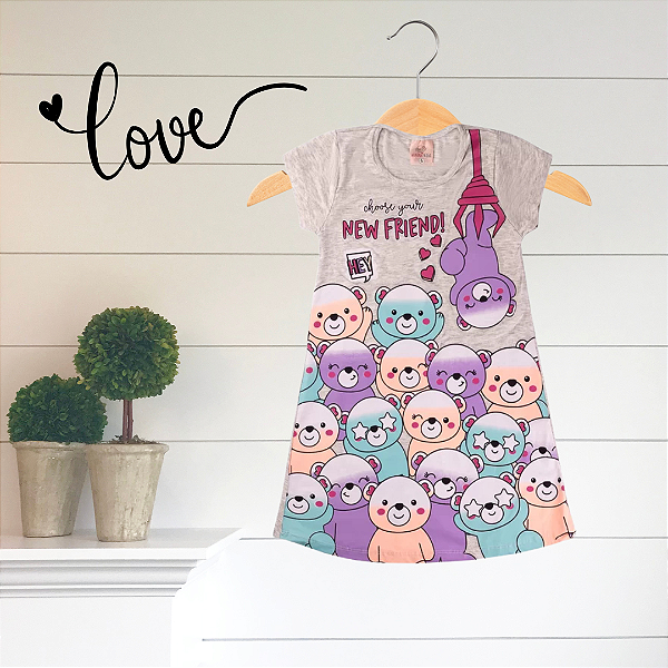 Vestido Infantil Verão Choose Your New Cinza
