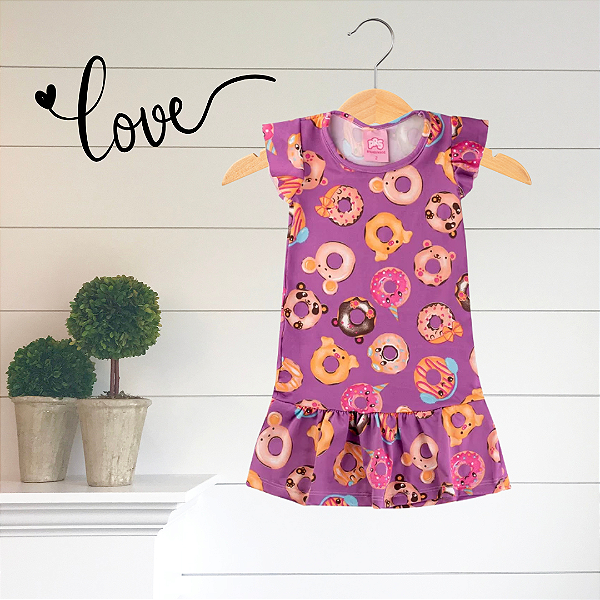 Vestido Infantil Verão Donuts Roxo