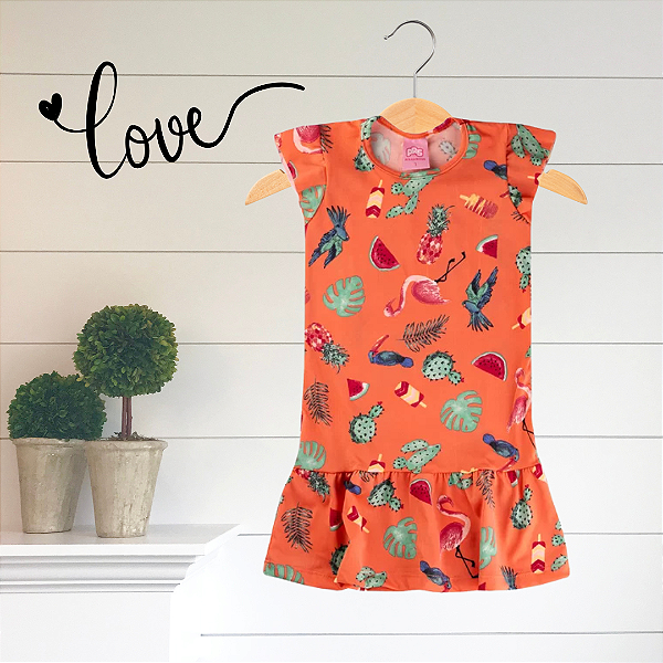 Vestido Infantil Verão Flamingo Laranja