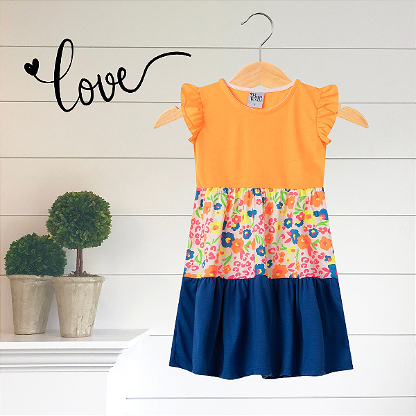 Vestido Infantil Três Marias Laranja Floral