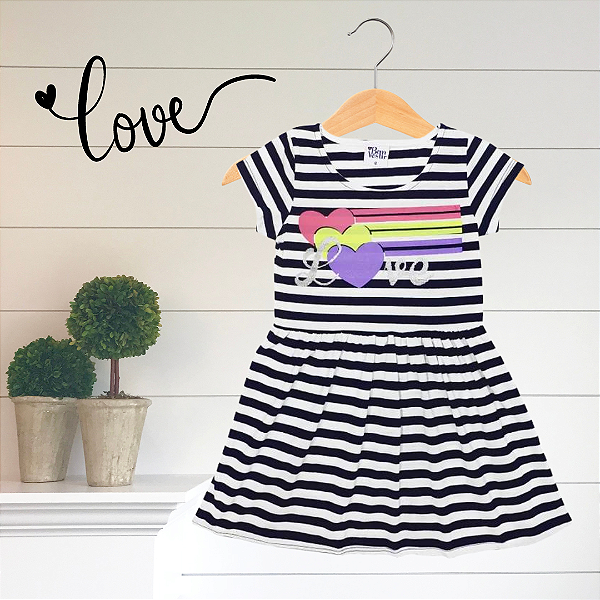 Vestido Infantil Love Listrado Preto