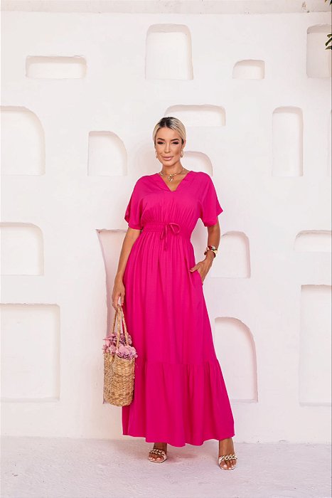 Vestido Elaine Viscolinho Pink Longo